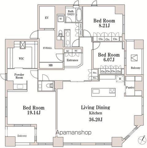 LASANTE一番町(3LDK/14階)の間取り写真