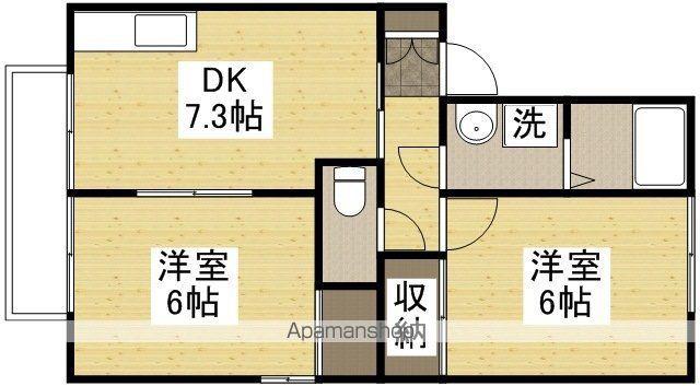 ディアコートLOVEⅢ D棟(2DK/1階)の間取り写真