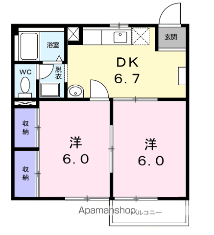 すわハイム3(2DK/2階)の間取り写真