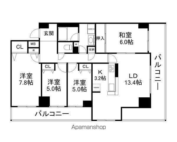 メゾンドール瀬田公園都市1番館(4LDK/5階)の間取り写真