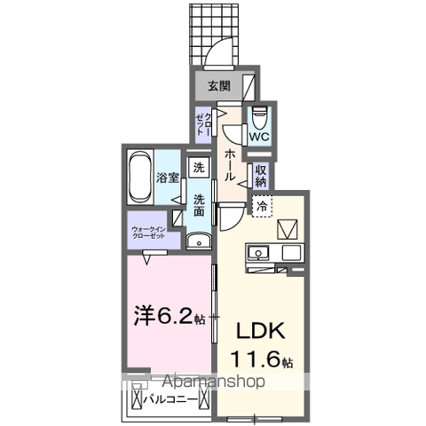 グラシアス 甲斐(1LDK/1階)の間取り写真