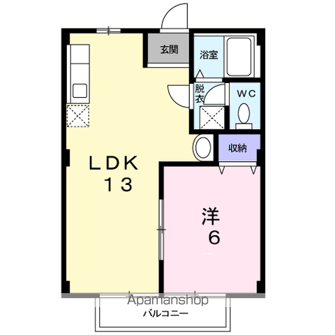 ニューシティはやかわ(1LDK/1階)の間取り写真