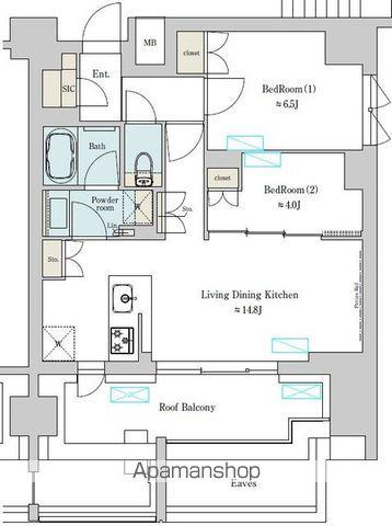 BRILLIA IST 上野稲荷町(2LDK/12階)の間取り写真