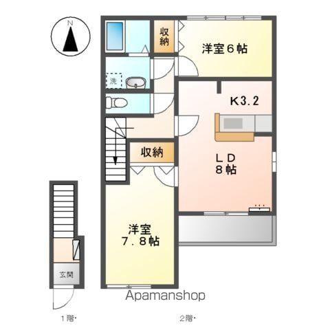 カインド・リバレイン(2LDK/2階)の間取り写真