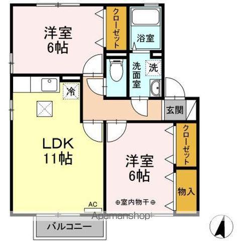 オリゾンB(2LDK/1階)の間取り写真