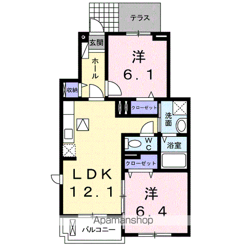 レザンⅡ(2LDK/1階)の間取り写真