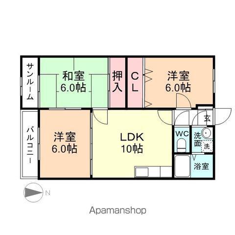 エクセル南(3LDK/2階)の間取り写真