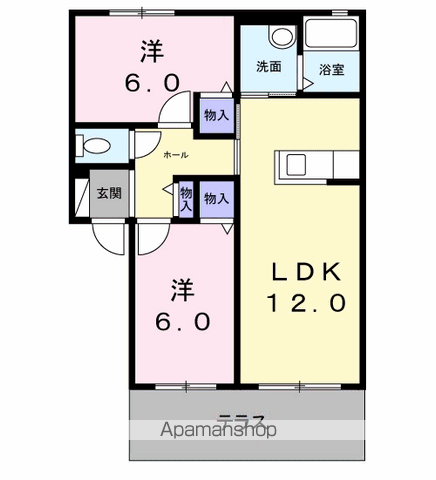 ヴィラ響B棟(2LDK/1階)の間取り写真