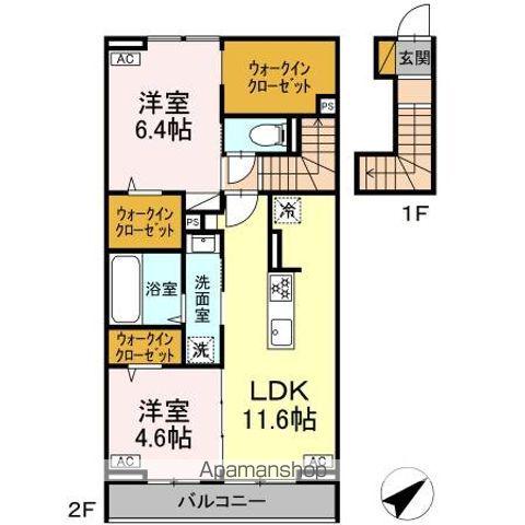 総武・中央緩行線 新検見川駅 徒歩11分 2階建 築1年(2LDK/2階)の間取り写真