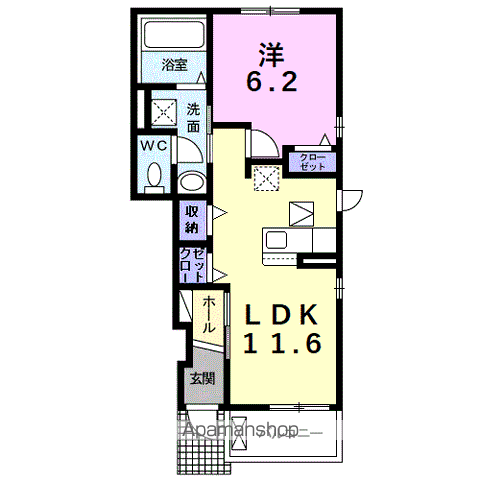 カーサ フェリーチェ(1LDK/1階)の間取り写真