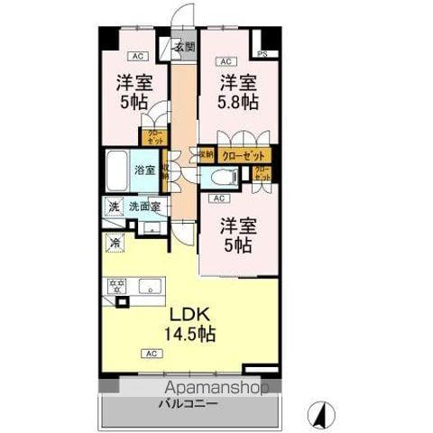 ロイヤルパークス仙台青葉通(3LDK/12階)の間取り写真
