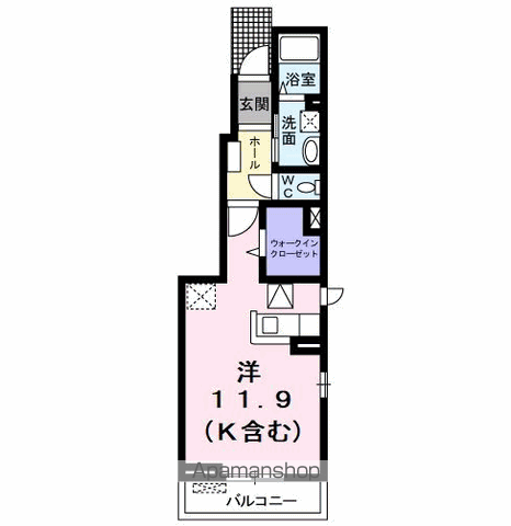 プルメリア(ワンルーム/1階)の間取り写真