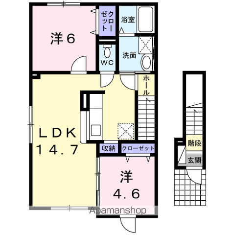 ブラン・プレジール(2LDK/2階)の間取り写真