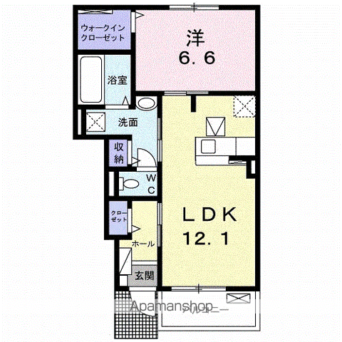 グランローゼ加屋Ⅰ(1LDK/1階)の間取り写真