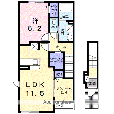 グラシアス(1LDK/2階)の間取り写真