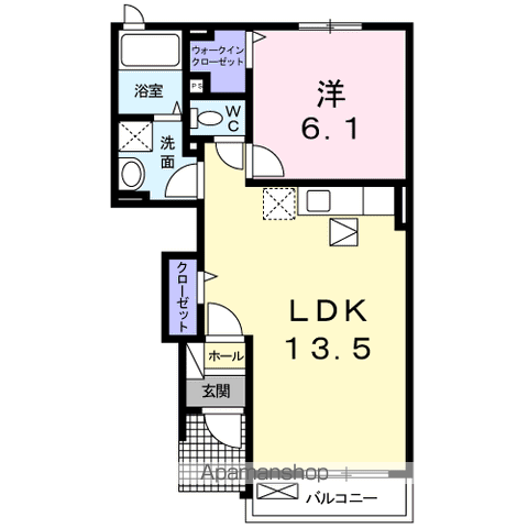 ヴィオラC(1LDK/1階)の間取り写真