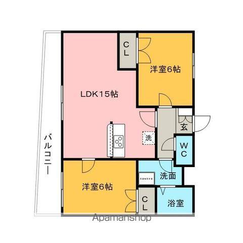 ニュービレッジ北野Ⅱ(2LDK/2階)の間取り写真
