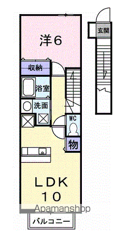 七尾線 宇野気駅 徒歩9分 2階建 築21年(1LDK/2階)の間取り写真
