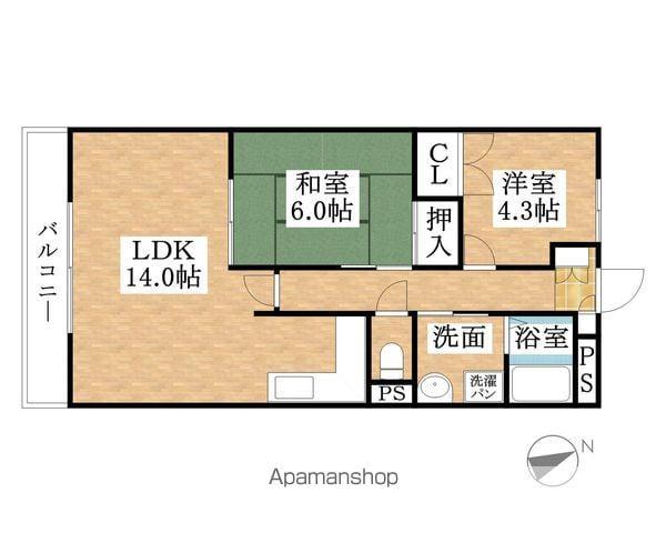 花戸マンション(2LDK/1階)の間取り写真