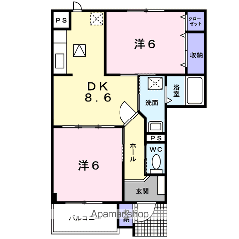 コーポさくら B棟(2DK/1階)の間取り写真