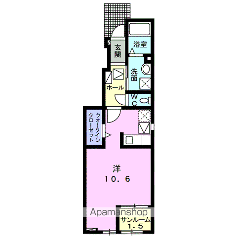 オパール・Ⅱ(ワンルーム/1階)の間取り写真