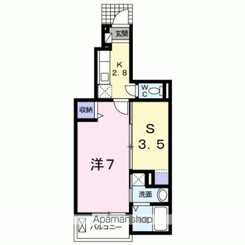 オーブアビタシオンⅡ番館(1K/1階)の間取り写真