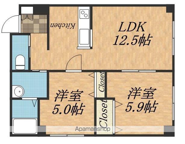 ウィスタリア西岡(2LDK/3階)の間取り写真
