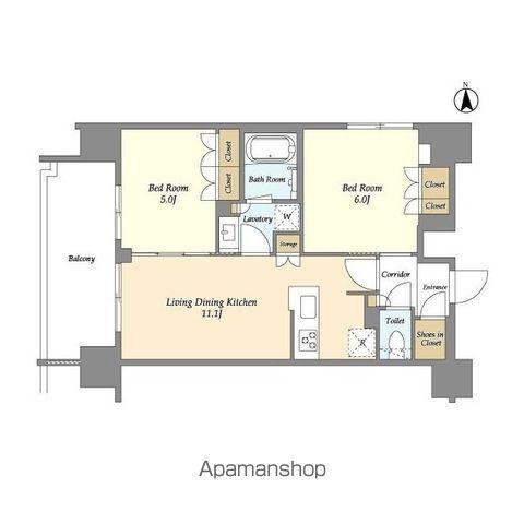 ジオエント上野稲荷町(2LDK/7階)の間取り写真