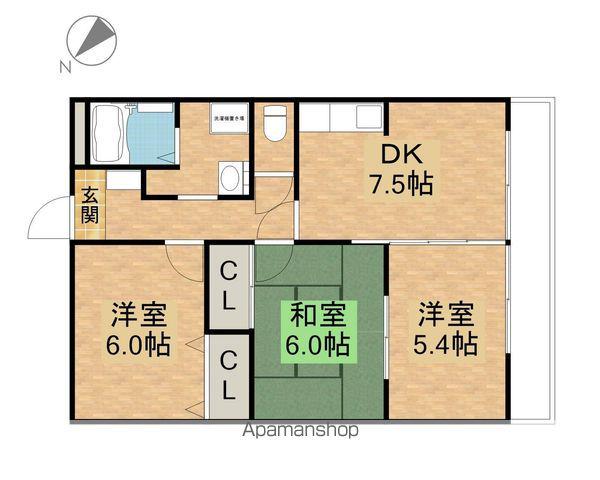 ヴィラバーデンバーデン(3DK/4階)の間取り写真