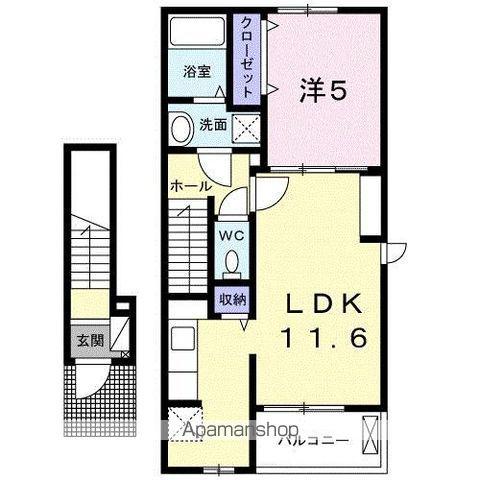 ジュネス オーブK1(1LDK/2階)の間取り写真