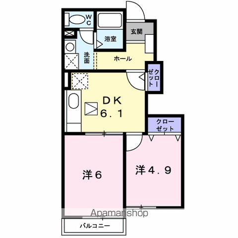 ソレアード石崎Ⅰ(2DK/1階)の間取り写真