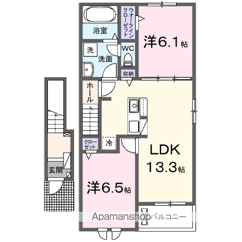 ラ・メゾン土浦Ⅰ(2LDK/2階)の間取り写真