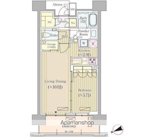 ジオ四谷荒木町(1LDK/11階)の間取り写真