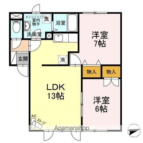 ハイセレール山伝(2LDK/2階)の間取り写真