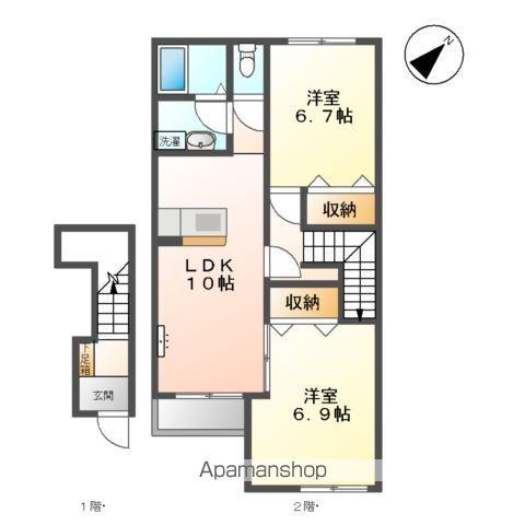 ボンヌール袋原(2LDK/2階)の間取り写真