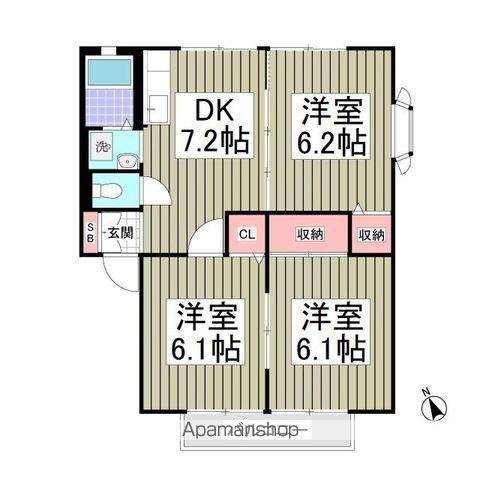 サンヴィレッジ木村F棟(3DK/2階)の間取り写真
