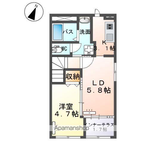 つくば市高見原 (1LDK/2階)の間取り写真