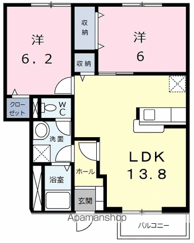 エバーグリーン C(2LDK/1階)の間取り写真