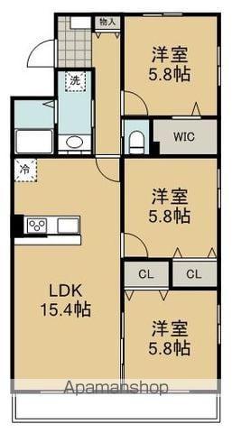 ヴェルクレスト静岡(3LDK/1階)の間取り写真