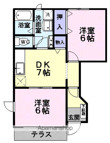 アスペンベールC(2DK/1階)の間取り写真