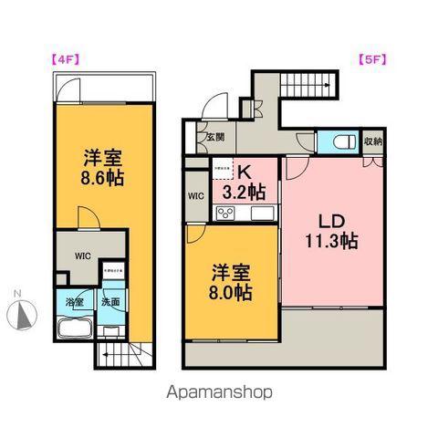 ディルッソ西間門(2SLDK/5階)の間取り写真