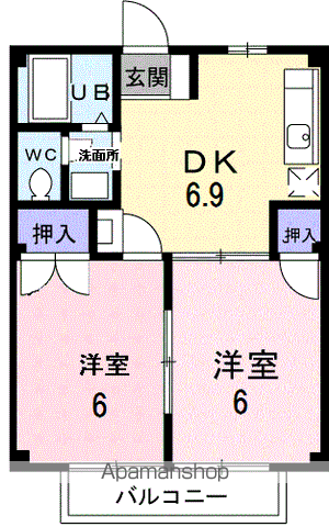 ニューシティ早川(2DK/1階)の間取り写真