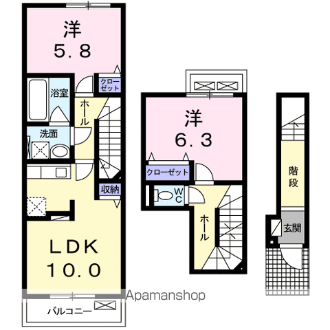 グランツⅠ(2LDK/2階)の間取り写真