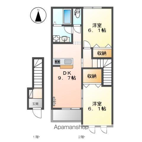 カネイコート日開野Ⅱ(2DK/2階)の間取り写真