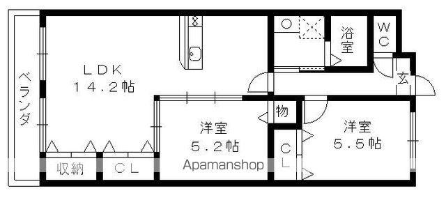 ドルチェ茶屋ヶ坂(2LDK/1階)の間取り写真