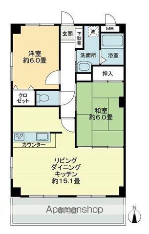 フォブールつるうち(2LDK/1階)の間取り写真