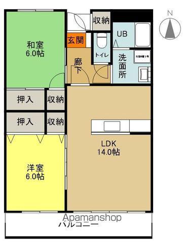 タウンズ谷川瀬(2LDK/3階)の間取り写真