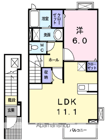 プレッソ(1LDK/2階)の間取り写真