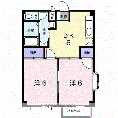 レインボータウンB(2DK/2階)の間取り写真