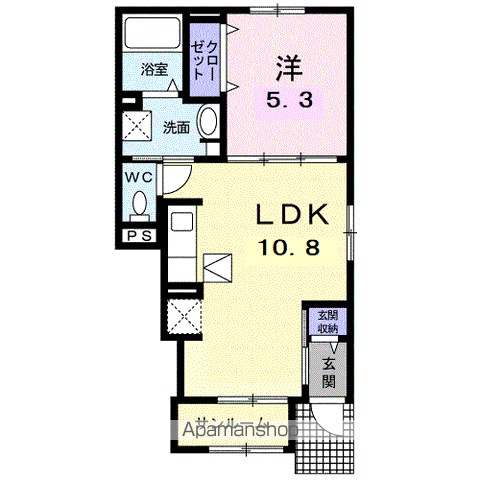 ル ソレイユ(1LDK/1階)の間取り写真